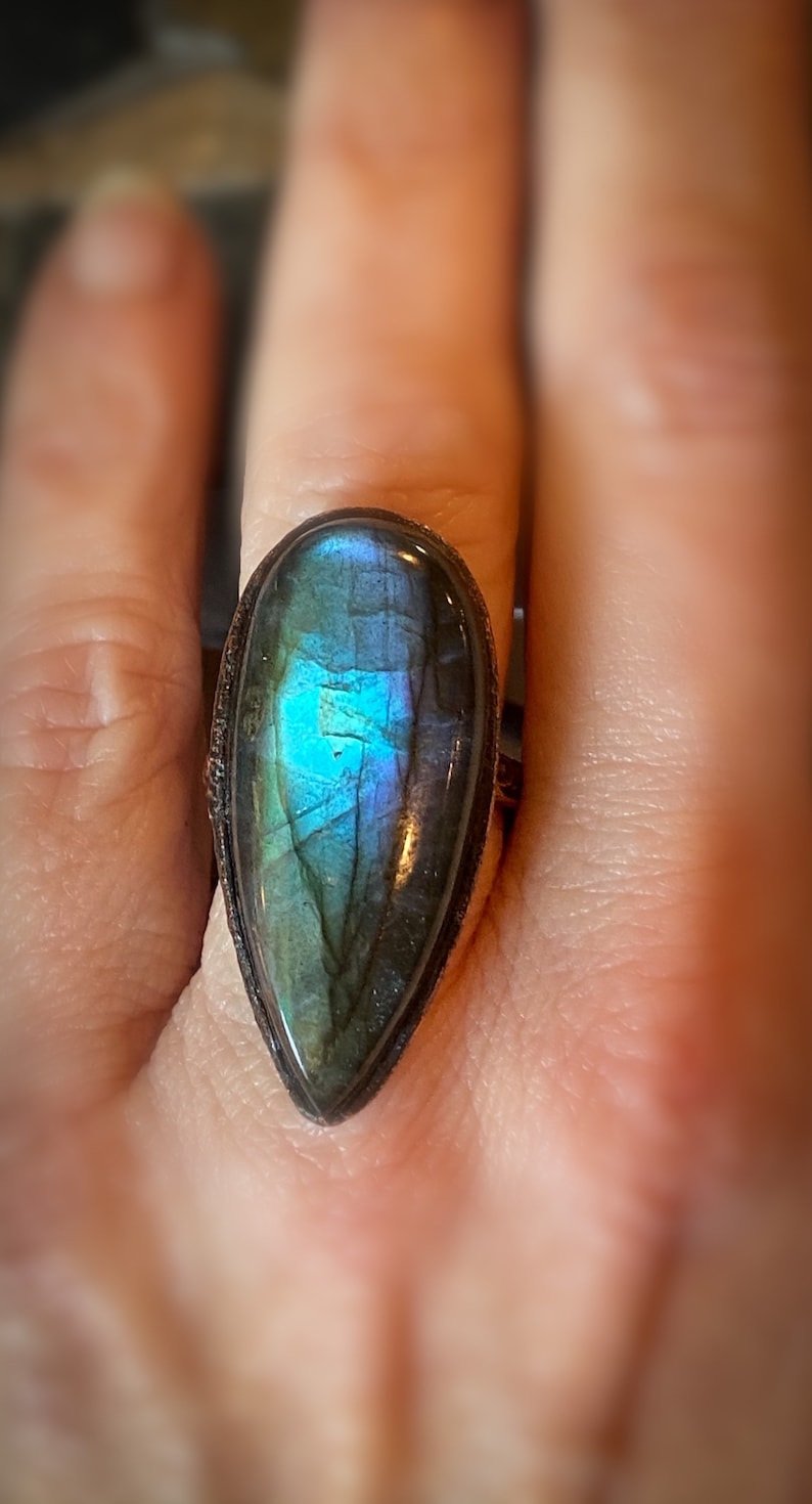 Purple /& Blue Labradorite Ring Rustic Ring Wiccan Jewelry Copper Electroformed Labradorite Statement Ring Boho Witchy Rings