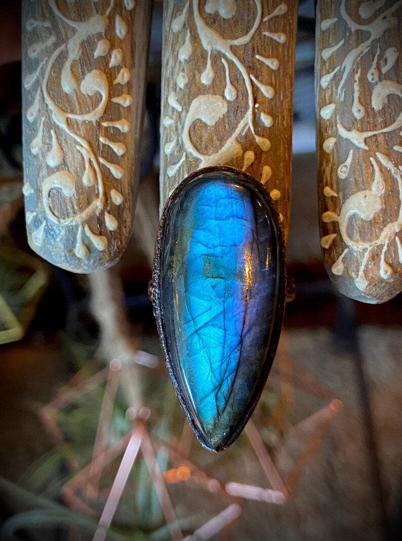 Purple /& Blue Labradorite Ring Rustic Ring Wiccan Jewelry Copper Electroformed Labradorite Statement Ring Boho Witchy Rings