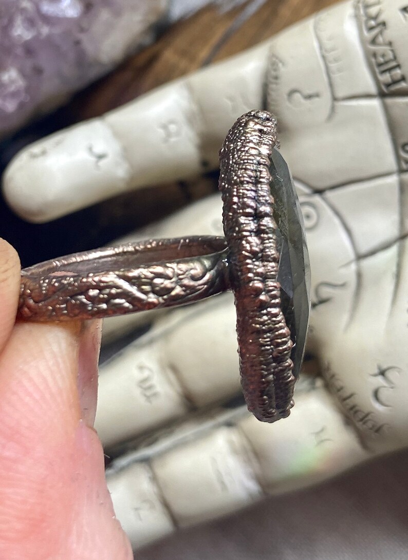 Copper Electroformed Labradorite Ring Boho Jewelry Labradorite Jewelry Faceted Blue Labradorite Ring Statement Ring