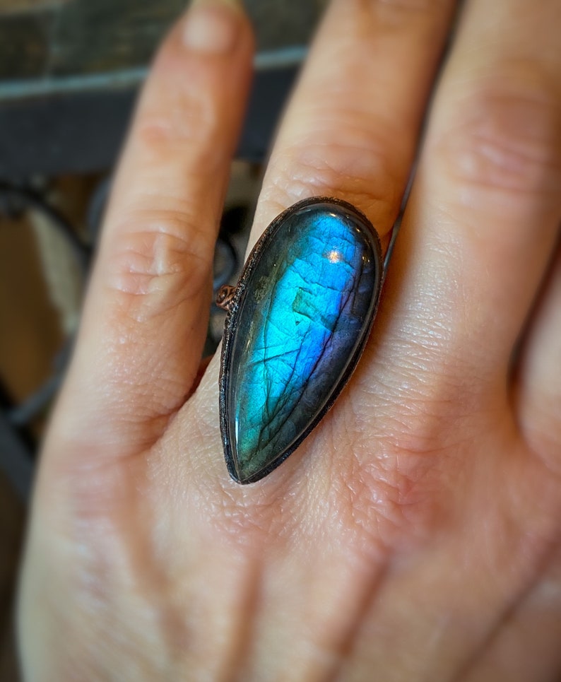 Purple /& Blue Labradorite Ring Rustic Ring Wiccan Jewelry Copper Electroformed Labradorite Statement Ring Boho Witchy Rings