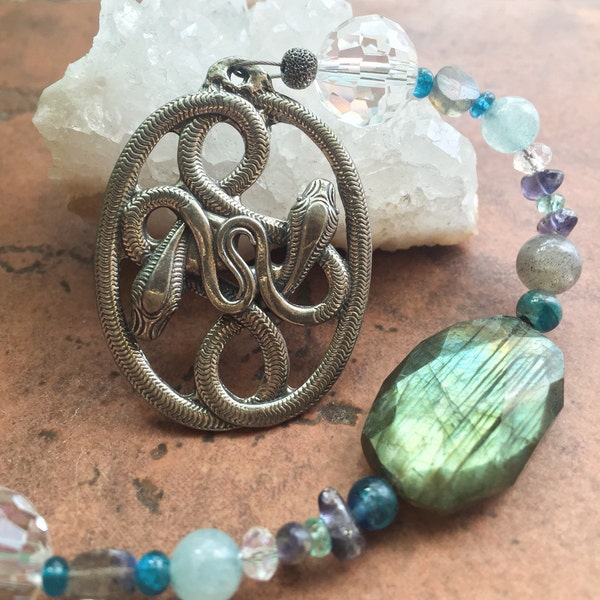 AURYN Crystal and Gemstone Rearview Mirror Car Charm for Protection and Guidance