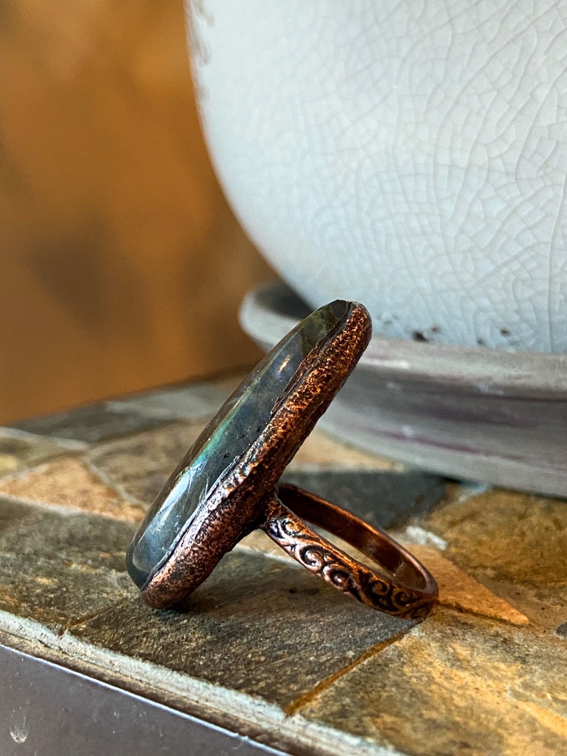 Purple /& Blue Labradorite Ring Rustic Ring Wiccan Jewelry Copper Electroformed Labradorite Statement Ring Boho Witchy Rings