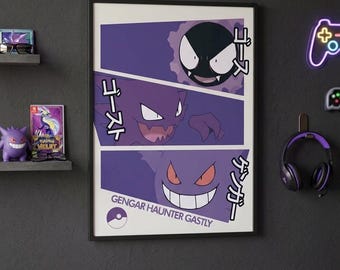 Evoluzioni di Gengar / Scarica l'arte digitale / Decorazione con creatura viola / Stampa di personaggio vintage