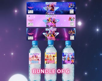 K-Pop Demon Hunters Water Bottle Labels Bundle of 6,  Huntrix Birthday Drink Wrap, Printable K-Pop Anime Party Favor, Saja Boys Tonic Wrap