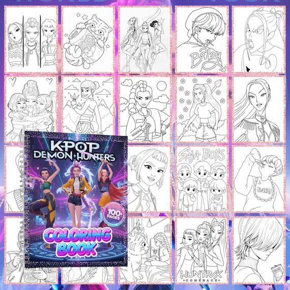 Demon Hunters kpop Coloring Pages | 100+ K-pop coloring book for kids | Demon Hunters Characters | coloring sheets kids | Digital Download