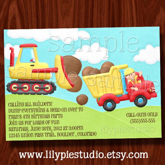 construction themed birthday party invitation etsy