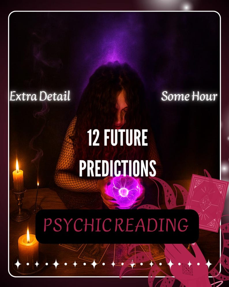 12 future predictions psychic reading offering extremely detailed clairvoyant insight and spiritual messages. Discover upcoming changes in love, career, and destiny. Same hour delivery provides clarity, divine timing, and accurate psychic guidance to help you align with your highest path.