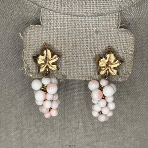 Vintage Hattie Carnegie Grape Cluster Dangle Earrings Pink Glass Goldtone