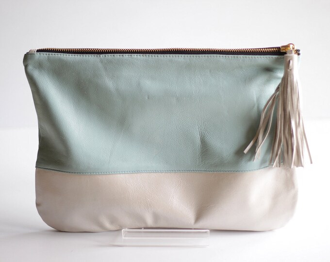 COLORBLOCK Twotoned Leather Clutch in French Blue and White Etsy