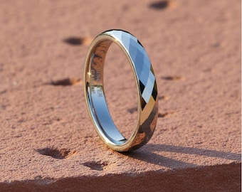 Bague en carbure de tungstène à facettes, anneau taille diamant poli (4 mm)