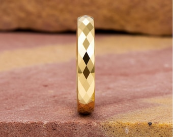 Bague en or tungstène, alliance multi-facettes 4 mm