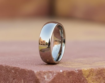 6mm Silver Tungsten Carbide Wedding Band Men Domed Ring High Polish Comfort Fit