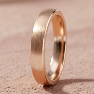 Roségouden wolfraam ring voor dames, 3 mm geborstelde platte trouwring, minimalistische sieraden voor stellen