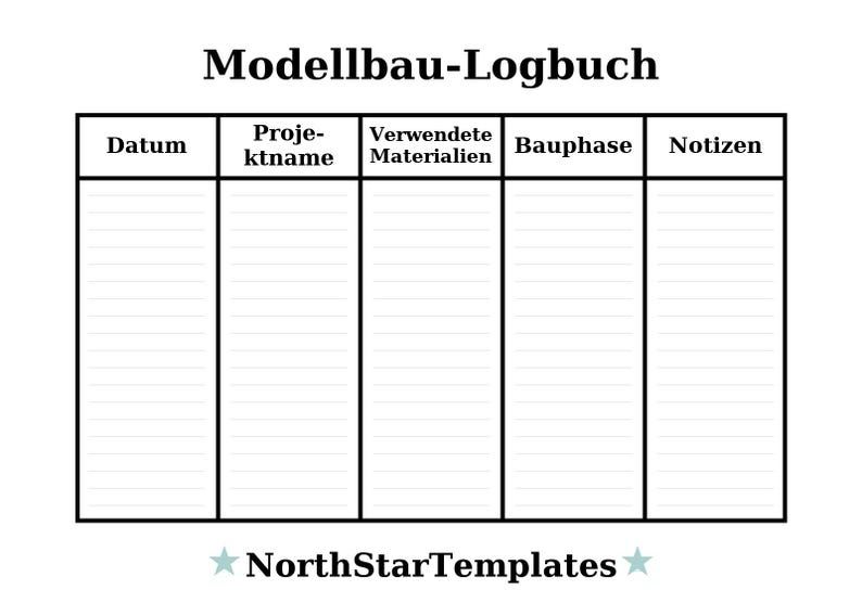 Log Book Model Model Building Logbook Premium Printable and Editable Template DE EN ES ...