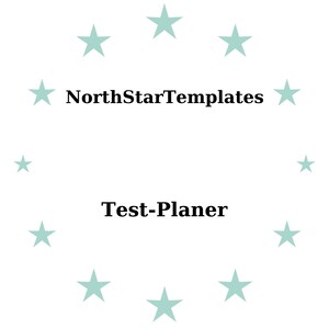 May include: A white background with a ring of pale turquoise stars encircling the text "NorthStarTemplates" above "Test-Planer" in black.