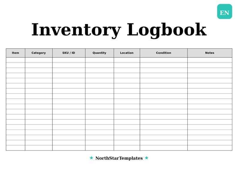 Inventory Logbook Premium Printable and Editable Template DE EN ES - Etsy