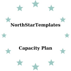 May include: A white background with the text "NorthStarTemplates" above "Capacity Plan" in black. Light teal stars surround the text. The design is simple and clean, suitable for digital templates or branding.