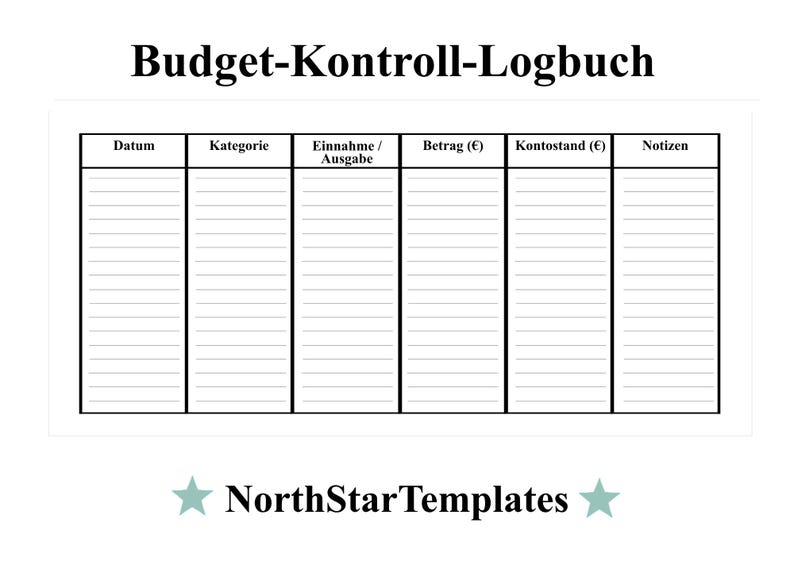 Budget Control Logbook Premium Printable and Editable Template DE EN ES ...