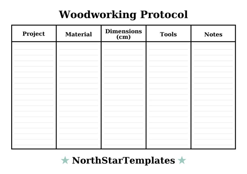 Woodworking Protocol Premium Printable and Editable Template DE EN ES ...