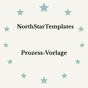 May include: A cream-colored graphic with the text "NorthStarTemplates" above "Prozess-Vorlage" in black. Light teal stars encircle the text. The design is simple and clean.