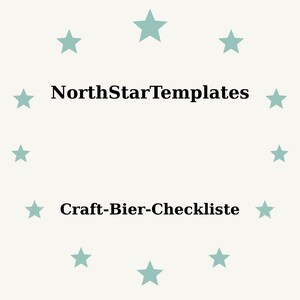May include: A cream-colored graphic with teal stars arranged in a circle. The text "NorthStarTemplates" is above "Craft-Bier-Checkliste" in black, sans-serif font. The design is simple and clean.