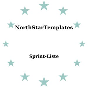 May include: White background with a ring of light teal stars surrounding the text "NorthStarTemplates" above "Sprint-Liste" in black font.