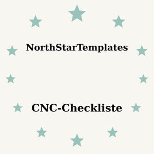 May include: A light beige background with a ring of teal stars surrounding the text "NorthStarTemplates" above "CNC-Checkliste" in black. The design is simple and clean, with a focus on the text.