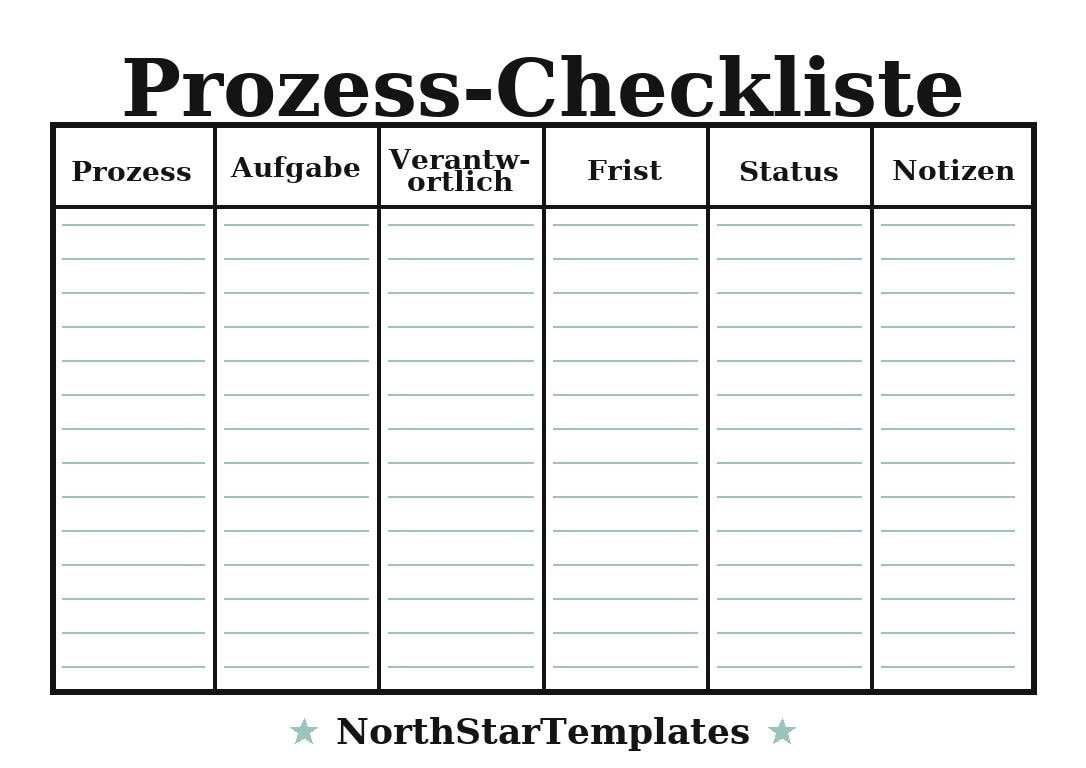 Process Table Checklist Process Checklist Premium Printable and Editable Template DE EN ES ...