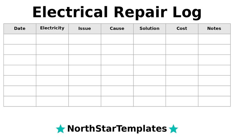 Electricity Repair Log Premium Printable and Editable Template DE EN ES ...