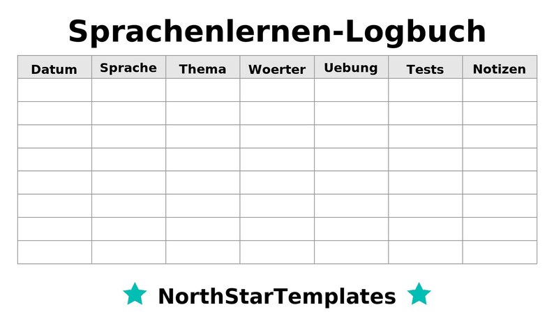 Language Learning Logbook Premium Printable and Editable Template DE EN ...