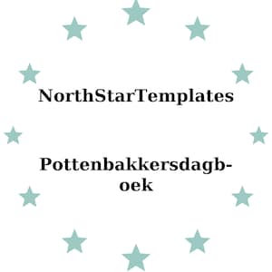 Peut inclure: Fond blanc avec le texte "NorthStarTemplates" au-dessus de "Pottenbakkersdagboek" en noir. Des étoiles bleu clair entourent le texte. L'image est une conception graphique.