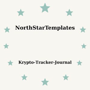 May include: A light beige background with teal stars arranged in a circle. The text "NorthStarTemplates" is centered above "Krypto-Tracker-Journal" in black, sans-serif font.