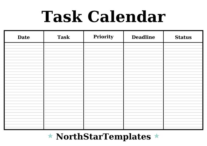 Task Calendar — Premium Printable & Editable Template DE EN ES - Etsy