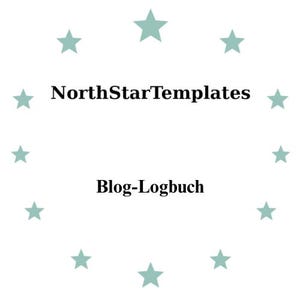 Puede incluir: Fondo blanco con un anillo de estrellas verde azulado claro que rodea el texto "NorthStarTemplates" sobre "Blog-Logbuch" en fuente negra. El diseño es sencillo.
