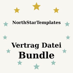 May include: A cream-colored graphic with the text "NorthStarTemplates" above "Vertrag Datei Bundle." The design includes gold and teal stars arranged around the text.