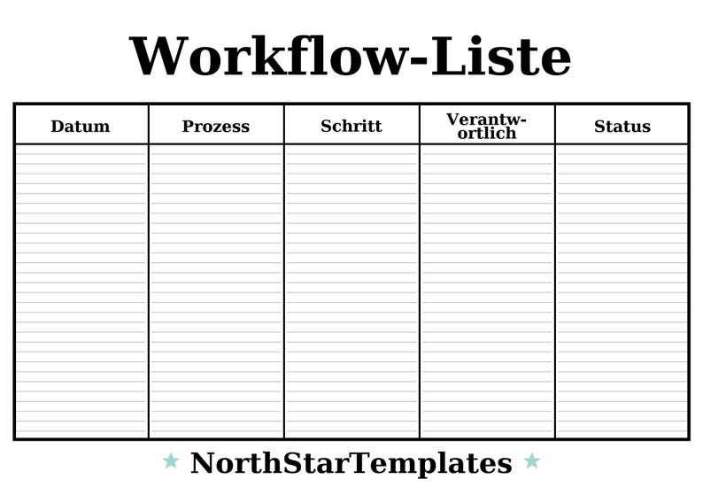 Workflow List — Premium Printable & Editable Template DE EN ES - Etsy