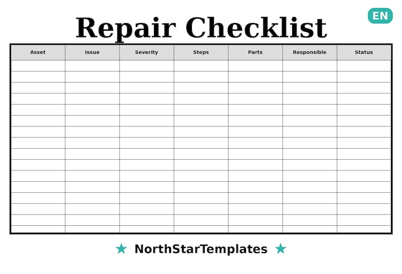 Repair Checklist Premium Printable and Editable Template DE EN ES ...