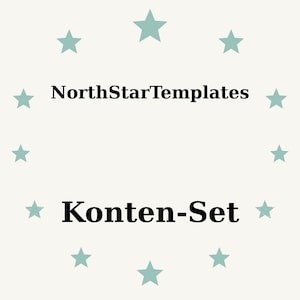 May include: A light cream-coloured graphic with the text "NorthStarTemplates" above "Konten-Set" in black. Teal stars encircle the text. The design is simple and clean, suitable for digital templates.