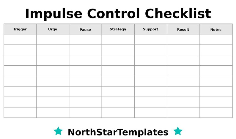 Impulse Control Checklist Premium Printable and Editable Template DE EN ...