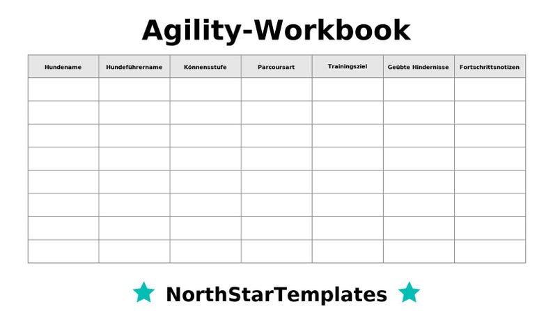 Dog Agility Workbook Premium Printable and Editable Template DE EN ES ...