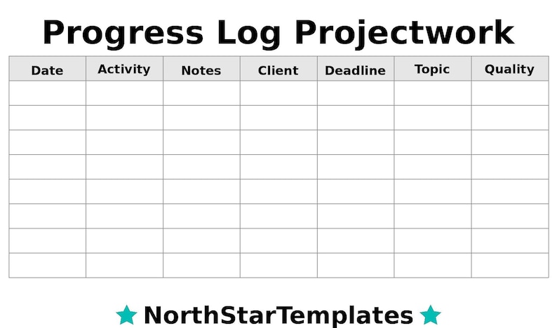 Project Work Progress Log Premium Printable and Editable Template DE EN ...