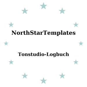 May include: White background with the text "NorthStarTemplates" above "Tonstudio-Logbuch" in black. Light blue stars encircle the text.