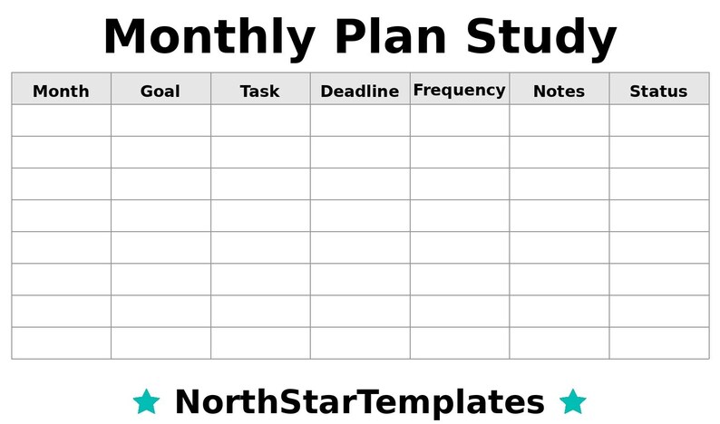 Monthly Study Plan Premium Printable and Editable Template DE EN ES - Etsy