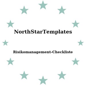May include: White background with the text "NorthStarTemplates" above "Risikomanagement-Checkliste" in black. Light teal stars encircle the text.
