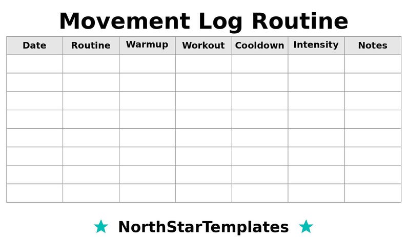 Movement Log - Routine Premium Printable and Editable Template DE EN ES ...