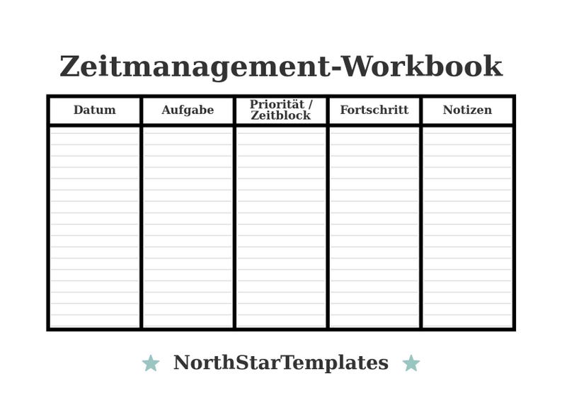 Time Management Workbook Premium Printable and Editable Template DE EN ...