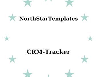 May include: White background with a ring of light teal stars surrounding the text "NorthStarTemplates" above "CRM-Tracker" in black, sans-serif font.