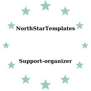 Könnte beinhalten: Weißer Hintergrund mit einem Kreis aus hellblauen Sternen. Der Text "NorthStarTemplates" steht oben und "Support-organizer" unten, beide in schwarzer Schrift.