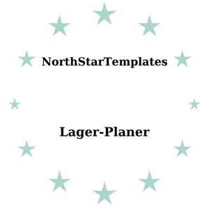 May include: White background with a ring of light teal stars surrounding the text "NorthStarTemplates" above "Lager-Planer" in black font. The design is simple and clean.