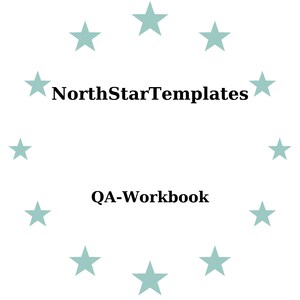 May include: A white background with a circle of light teal stars surrounding the text "NorthStarTemplates" and "QA-Workbook" in black font. The design is simple and clean, with a focus on the text.